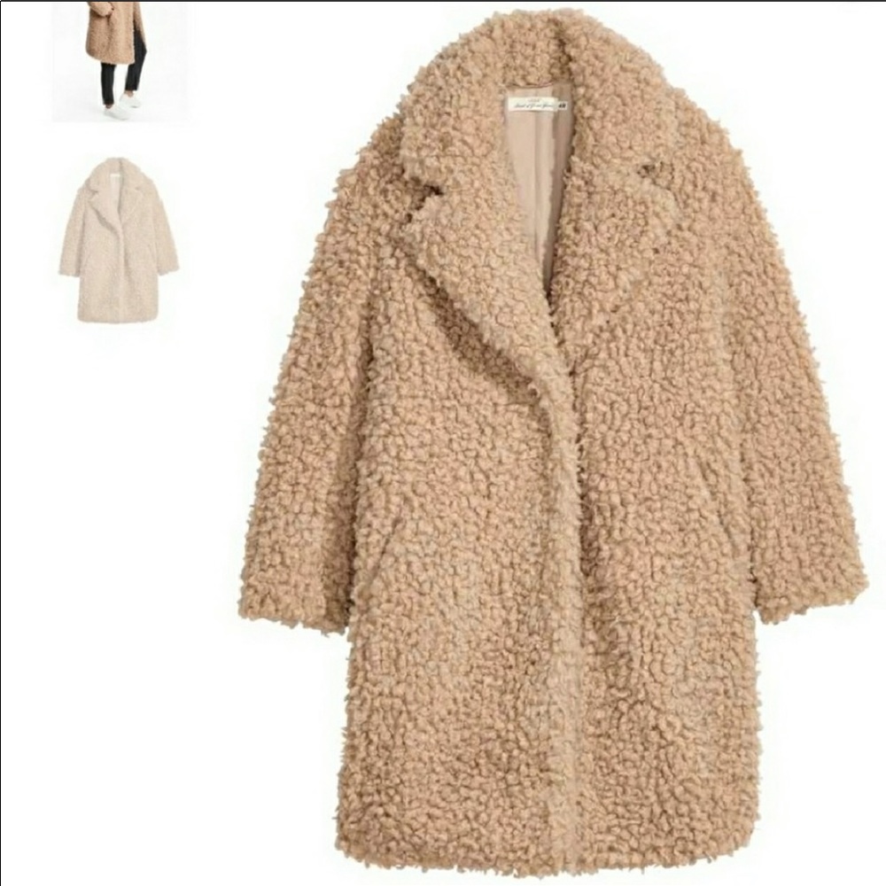 H&M tan beige teddy fur coat